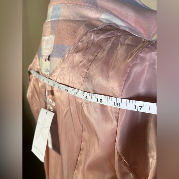 GAL MEETS GLAM wool blend pink and blue plaid winter peacoat. XL - Picture 12 of 16